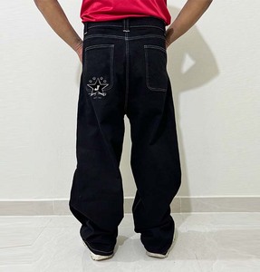 Pantalon de survêtement baggy taille double pour hommes, streetwear élégant avec logo imprimé en ligne à prix de gros, jean droit avec poche en jean - Product Image 6