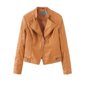 Chaquetas de cuero de piel de oveja para mujer Chaquetas de cuero estilo helecho estilo Bal teñido de color sólido - Product Image 2