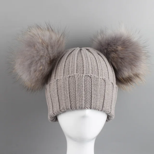 Unisex nuevo mapache real doble piel Pom sombrero gorros para niños ganchillo niños sombreros de punto lindo niña niño Otoño Invierno sombrero de punto - Product Image 4