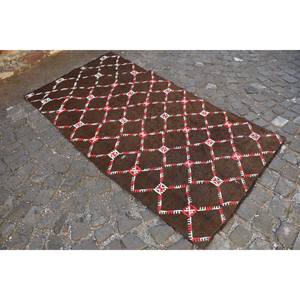 Tapis en laine turque vintage de 38x7 pieds, motif patchwork marron et blanc, technique de tissage à plat pour décorations de salon - Product Image 2