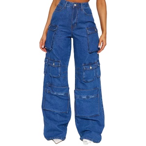 Pantalones Vaqueros Transpirables para Mujer, Estilo Cargo Cómodo, con Múltiples Bolsillos, de Mezclilla de Algodón, Largos, para Damas, OEM - Product Image 1