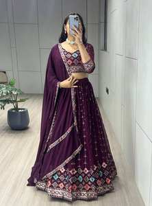 Heavy Purple Faux Georgette bordado indio paquistaní nupcial Lengha Choli Set con Dupatta para fiestas - Product Image 4
