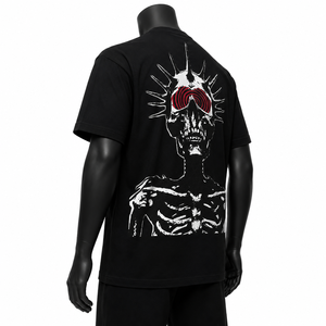 Camiseta Negra de Manga Corta para Hombre con Estampado de Calavera, Estilo Urbano, Corte Regular, Cuello Redondo, Jersey de Algodón, Camiseta con Gráficos - Product Image 4