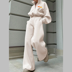 Gran oferta, conjunto de dos piezas, pantalones de chándal de otoño e invierno y conjunto con capucha de talla grande, chándales holgados de algodón con media cremallera para mujer - Product Image 4