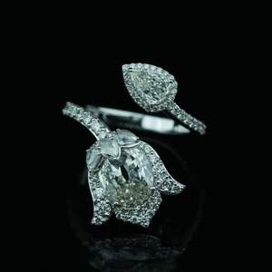 Exclusivo anillo de diamante creado en laboratorio 3 quilates EF Color VS1 claridad pera y forma ovalada oro rosa oro plata IGI joyería certificada - Product Image 3