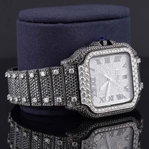 Montre automatique de luxe pour homme, entièrement sertie de diamants noirs de laboratoire, en acier inoxydable, montre analogique haut de gamme, grossiste - Product Image 5