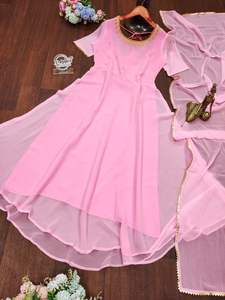 Witt tradicional elegante impreso y empedrado seda Pent y Dupatta con bordado trabajo encaje forro completo para ropa de fiesta - Product Image 2