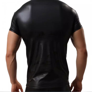 เสื้อยืดลำลองทรงสลิมฟิตสำหรับผู้ชายคอตั้งป้องกันริ้วรอยหนังแท้ผ้าฝ้าย100% สำหรับฤดูใบไม้ร่วง - Product Image 4