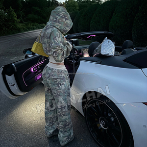 Conjunto de Chándal de Camuflaje para Mujer, Sudadera Corta con Cremallera y Pantalones Deportivos Acampanados, Fabricante - Product Image 2