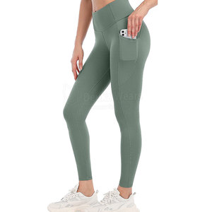 Service OEM, conception personnalisée, leggings extensibles pour femmes, leggings sans couture, spandex personnalisé, séchage rapide, taille haute, vêtements de fitness avec poches latérales - Product Image 3