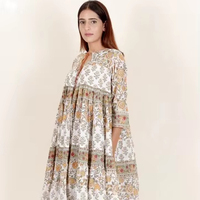 Robe décontractée d'été en coton tissé imprimé à la main indien, motif floral, écologique, lavable, taille naturelle, faite à la main