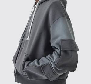 Vente chaude Hiver Logo Personnalisé Poids Lourd 450 GSM 100% Coton Fermeture Éclair Haute Qualité Manches Latérales Poche Surdimensionné Hoodies - Product Image 1