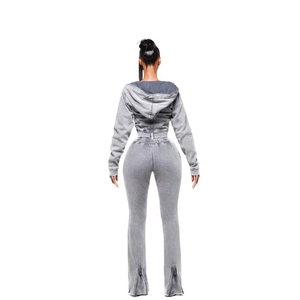 Custom Embroidery Logo Women Tracksuit High Quality Acid Washed <b>Cropped</b> Hoodie Set In Different Sizes - Product Image 6
