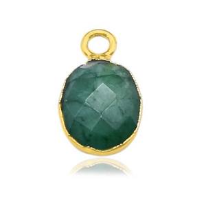 Dije de Gema Esmeralda Ovalada Facetada Teñida, Chapado en Oro, con un Solo Anillo (8x10mm), Joyería - Product Image 1