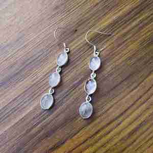 Minimalista Boho Triple Largo Cuarzo Rosa Marquesa Gota Pendientes Plata de ley Boda Fiesta Joyería Perlas Hermana Su Regalo - Product Image 3