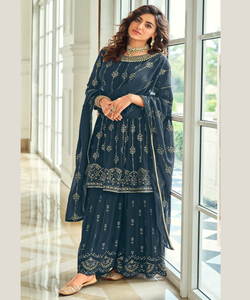 Salwar Kameez Patiyala costume Chudidar robe matériel avec Dupatta dames femmes fête porter mariage indien Bollywood mode vêtement en soie - Product Image 4