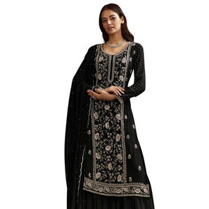 Black Cutdana and Sequin <b>Kurta</b> with Chinon Sharara and Dupatta for Wholesale Evening Weddings Receptions Festive Bulk Ethnic - Product Image 2