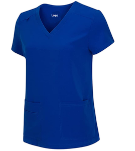 Conjunto de Top y Pantalón Cargo con cuello de pico elástico para mujer, abrigos de laboratorio, uniformes de enfermera, ropa de Hospital, ropa médica al por mayor - Product Image 3