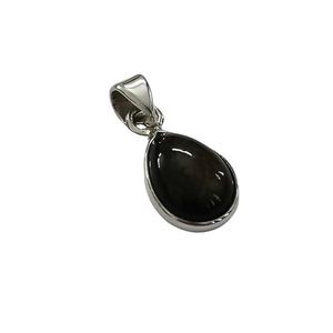 Pendentif artisanal en argent sterling 925 avec obsidienne noire naturelle brillante, serti en forme de poire, cadeau idéal pour elle - Product Image 1