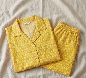 Beautiful Indian Handmade <b>Thermal</b> Hand Block Cotton Pajama Set for <b>Women</b> Reversible V-neck <b>Long</b> <b>Sleeves</b> Summer Nightwear - Product Image 1