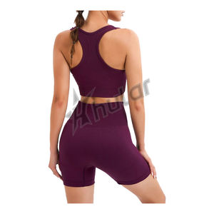 Yoga <b>Set</b> Quick Dry Seamless Tank Top <b>Tshirt</b> <b>Shorts</b> Featuring Elastic Waist Closure Solid Fitness Sport - Product Image 2
