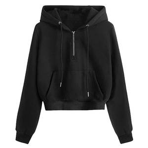 Sudadera con capucha corta de algodón 100% ligera con logo personalizado 2025 para mujer, media cremallera, estilo deportivo, técnica activa, para invierno - Product Image 1