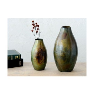 Handmade Modern Aged Bronze Gourd Flower Vase | Nordic Vintage Metal Patina Tear <b>Drop</b> Art Decor Wedding Tabletop Metal Flower - Product Image 3