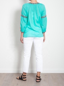 เสื้อคอตตอนปัก aari สำหรับผู้หญิงเสื้อลูกไม้ลายดอกไม้สีเทอร์ควอยซ์สุดอินเทรนด์สำหรับฤดูร้อนสุดพิเศษ - Product Image 4