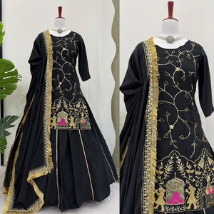 Conjunto de Lehenga bordado de seda crepé de diseñador Dupatta con trabajo de cuentas Salwar cosido listo para ropa de fiesta de mujer Tallas M XXL - Product Image 1