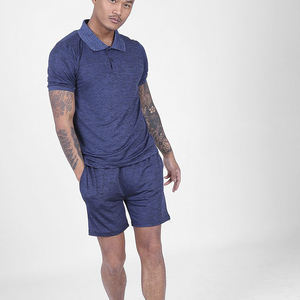 Logotipo personalizado Hombres Streetwear Polo de manga corta y pantalones cortos con cordón Conjuntos de dos piezas Hombres Color sólido Casual Trajes sueltos - Product Image 1