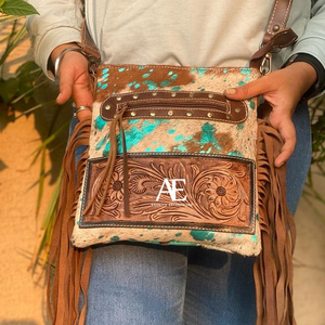 Bolso de piel de vaca de estilo occidental con flecos de piel metálica, bolso bandolera, bolsos tallados a mano, ropa de fiesta, pelo de mujer en la piel - Product Image 1