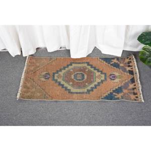 Kilim 1,3 X 2.7ft Naranja Azul Tejido plano Alfombra turca Jacquard Técnica Felpa Pila Altura Viscosa Lana Patchwork para pasillo - Product Image 1
