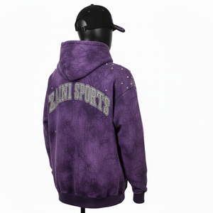 Sudadera con Capucha de Algodón Grueso con Lavado Ácido, Color Morado, Felpa Suave, Elegante, con Pedrería, Logotipo Personalizado, Ajuste Cómodo, para un Estilo Moderno - Product Image 2