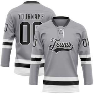 OEM Fabrication sur mesure Vente en gros Maillot de hockey gris noir-blanc de haute qualité avec col en dentelle - Product Image 2
