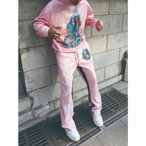 High Quality Winter Oversized Heavyweight Drawstring Hooded Wide Leg Straight <b>Pant</b> Man Tracksuit Set 100% Cotton - Product Image 1