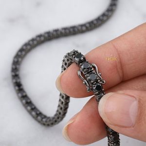 Collier tennis en or 10 carats, aspect diamant noir, chaîne de luxe à coupe ronde - Product Image 1