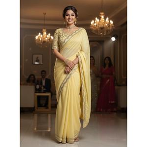 Sari pour femme le plus vendu avec broderie Zari lourde pour mariages et occasions festives - Séchage rapide, idéal pour offrir - Product Image 3