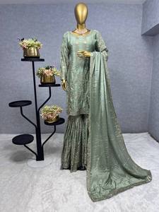 Traje de Sharara DE TRABAJO bordado de seda pura Chinon de último diseñador por FabZone - Product Image 2