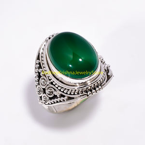 Handmade <b>Green</b> Oval Gemstone Statement Ring in 925 Sterling Silver Vintage Designer <b>Jewelry</b> - Product Image 6