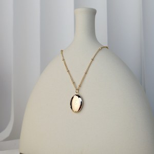 Collier médaillon en acier inoxydable coupe ovale plaqué or 14 carats pendentif médaillon personnalisé personnalisable mère bijoux de tous les jours cadeau - Product Image 1