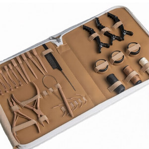 Kit d'outils professionnels pour extensions de cheveux avec étui en cuir pour pose et retrait de mèches adhésives, clips, micro-anneaux et kératine - Product Image 1