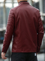 Chaqueta de Cuero Genuino de Alta Calidad para Hombre, Cuello Alto, Edición Limitada, Moda de Invierno, Bordado Personalizado, Rojo en la Parte Delantera