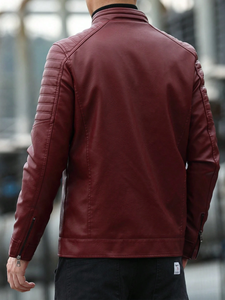 Veste en cuir véritable de haute qualité pour homme, col montant, édition limitée, mode hiver, broderie personnalisée, rouge - Product Image 2