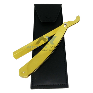 Luxury <b>Mens</b> Grooming Razor Stainless Steel Gold Straight Folding Turkish Razor with Real Leather <b>Pouch</b> Salon Razors - Product Image 1