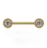 Barrette de piercing pour téton Avira Jewels en or massif 14 carats, sertie de diamants taillés, certifiée IGI, sans nickel, sans plomb, alternative au diamant, bijoux de luxe
