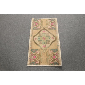 1.6x2.7 ft Turkish Vintage Eco-Friendly <b>Brown</b> Patchwork <b>Wool</b> Rug with Latex Backing - Product Image 1
