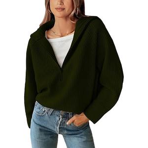 2025 à la mode Baggy Fit femmes demi fermeture éclair pull sweat gaufré tricoté unisexe quart Zip brodé plein hiver - Product Image 4