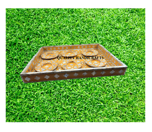 Haute qualité meilleur plateau de service en nacre avec ensemble de sous-verres incrustation de résine artisanale artisanat de qualité indien - Product Image 4