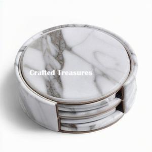 Luxury Leather <b>Coaster</b> <b>Set</b> of 4 high Quality Leather Drink <b>Coasters</b> with Non Slip Base Ideal Corporate Gift - Product Image 6