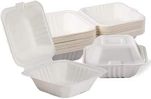Boîte à hamburger carrée en bagasse de canne à sucre 6x6, boîte à emporter pour hôtel, écologique, compostable, compatible micro-ondes, boîte alimentaire jetable - Product Image 5